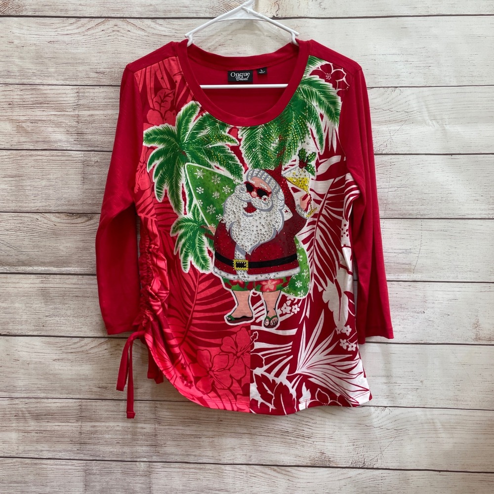 ONQUE CASUALS‎ TROPICAL SANTA SEQUINED TOP